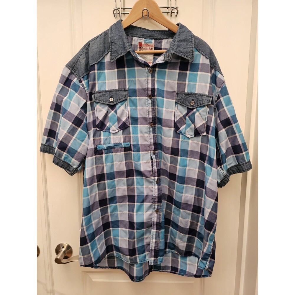 Beyond the Limit Tanglewood Co Blue Plaid Button Down Shirt Men's 3XL Denim